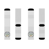 God Money Power Socks — Novelty Sublimation Crew Socks with 'Money Power' Laurel Emblem
