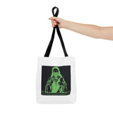 Graphic Tote Bag — Neon Green 'God Money Power' Icon Design