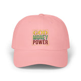 Dad Cap — GOD MONEY POWER Embroidered Tricolor Baseball Hat