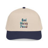God Money Power Baseball Cap — Retro Text Embroidered Mid-Profile Hat