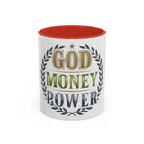God Money Power Accent Coffee Mug — Inspirational Faith & Success Ceramic Mug (11/15 oz)