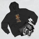God Money Power Hoodie — Graphic Religious Statement Pullover