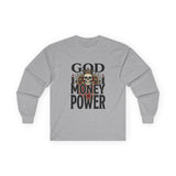 God Money Power- Skull Ultra Cotton Long Sleeve Tee
