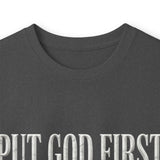 Long Sleeve Tee — "Put God First, Hustle for the Money, Put Yourself in Power" Inspirational Faith & Hustle Top