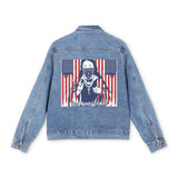 Denim Jacket — Patriotic Bandana Graphic "Good Money Power" Back Patch