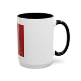 Coffee Mug — Red 'God Money Power' Saint Illustration Accent Mug (11/15 oz)