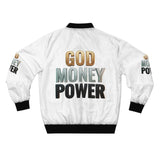 God Money Power Bomber Jacket — Motivational Graphic Jacket