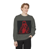 Graphic Sweatshirt — Red Saint Illustration with 'Good Morning, Daughter' Banner