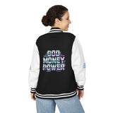 Letterman Jacket — 'God Money Power' Retro Graphic Varsity Jacket