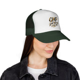 Trucker Cap - "God Money Power" Gold Script Mesh Hat