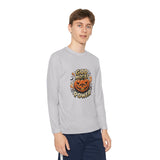 Youth Long Sleeve Tee — 'God Money Power' Halloween Pumpkin Graphic