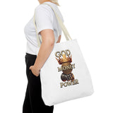 God Money Power Crown Tote Bag — Religious Inspirational Statement Tote