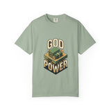 God Power T-Shirt — Faith Graphic Tee with Vintage Tank Illustration