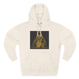 Three-Panel Fleece Hoodie — Vintage Gold Priest Graphic “God Money Power”