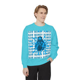 Graphic Sweatshirt - "God Money Power" Blue Retro Streetwear Crewneck