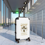 Money Power Suitcase – White Carry-On Luggage with GMP Cash Design