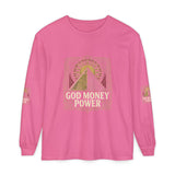 Long Sleeve T-Shirt — 'God Money Power' Pyramid Graphic