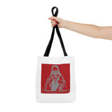 Saint Icon Red Graphic Tote Bag — 'Good Money Power' Illustration