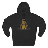 Three-Panel Fleece Hoodie — Vintage Gold Priest Graphic “God Money Power”