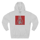 God Money Power Hoodie — Red Three-Panel Graphic Fleece Hoodie