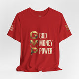 GVP 'God Money Power' Graphic Tee – Gold Lettering Christian Streetwear