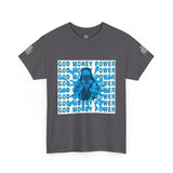 God Money Power Graphic Tee — Blue Anime Design