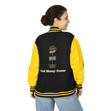 Letterman Jacket — "God • Money • Power" Embroidered Red & White Varsity