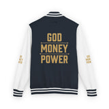 Letterman Jacket — 'GOD MONEY POWER' Red & White Varsity Jacket