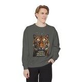 Tiger Portrait Sweatshirt – "God Money Power" Vintage Graphic