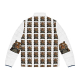 Tiger Pattern Puffer Jacket — 'God, Money, Power' Graphic Men’s Coat