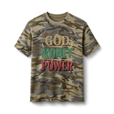 God Money Power Camo Tee — Faith & Wealth Graphic T-Shirt