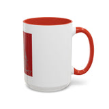 Coffee Mug — Red 'God Money Power' Saint Illustration Accent Mug (11/15 oz)