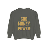 Sweatshirt — 'God Money Power' Crown & Fist Graphic Crewneck