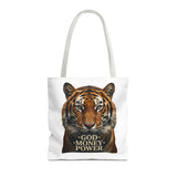 Tiger 'God Money Power' Tote Bag — Bold Wildlife Statement Bag