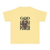 Youth Tee — 'God Money Power' Skull Graphic Tee, Edgy Vintage Streetwear for Kids