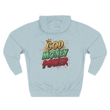 God Money Power Hoodie — Graphic Fleece Pullover with Crown Logo