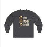 GMP Long Sleeve Tee — God Money Power Gold Graphic