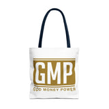 GMP Gold Logo Tote Bag — "God Money Power" Inspirational Canvas Tote