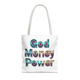God Money Power Tote Bag – Bold 3D Typography Inspirational Carryall