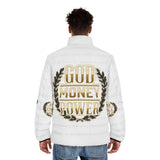 Puffer Jacket — 'God Money Power' Gold Emblem Men's Winter Coat