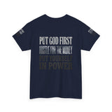 Inspirational Faith Tee — "Put God First, Hustle for the Money, Put Yourself in Power"