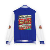 Letterman Jacket — "Put GOD First, Hustle For The MONEY, Put Yourself In POWER" Inspirational Varsity Coat