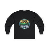 Long Sleeve Tee — "God Money Power" Graphic Spiritual Streetwear