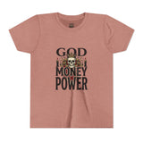 Youth Tee — 'God Money Power' Skull Graphic Shirt