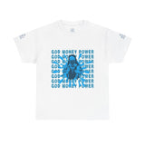 God Money Power Graphic Tee — Blue Anime Design
