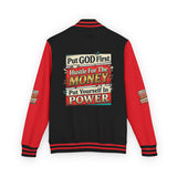 Letterman Jacket — "Put GOD First, Hustle For The MONEY, Put Yourself In POWER" Inspirational Varsity Coat