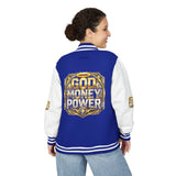 Letterman Jacket — God Money Power Gold Emblem Varsity Jacket