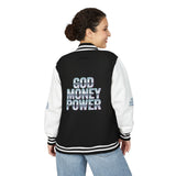 Letterman Jacket — 'God Money Power' Retro Chrome Varsity Jacket