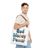 God Money Power Tote Bag – Bold 3D Typography Inspirational Carryall