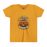 Youth Tee — "God Money Power" Halloween Pumpkin Graphic